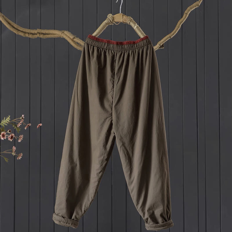 Buddha Stones無地カラーブロッキング コットンポリエステル 厚手レディースパンツ ポケット付き - image 3