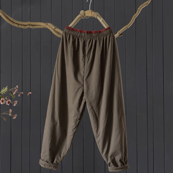 Buddha Stones無地カラーブロッキング コットンポリエステル 厚手レディースパンツ ポケット付き - image 3