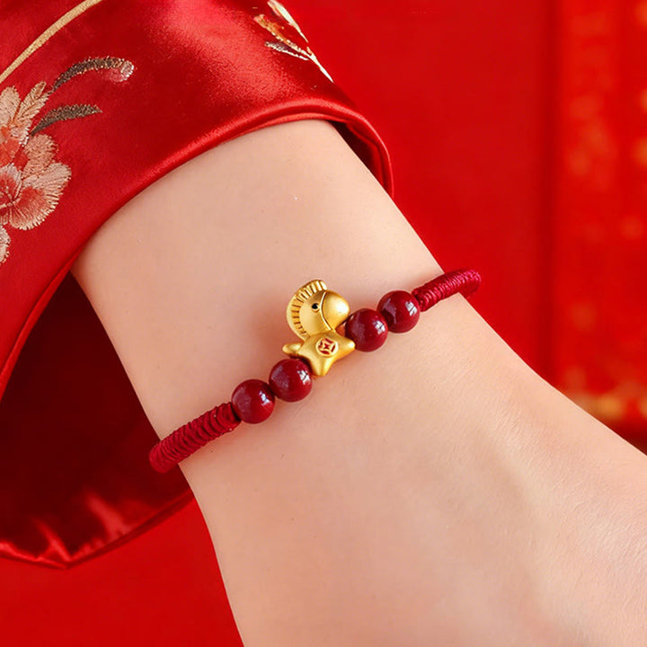 Buddha Stones馬年 999 スターリングシルバー 紐 辰砂 ビーズ 編み込み幸運ブレスレット - image 5