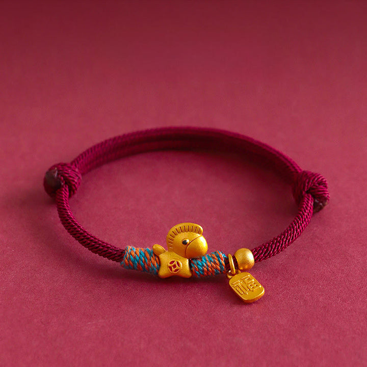 Buddha Stones999スターリングシルバー 馬年福キャラクターチャーム 編み紐 信仰ブレスレット - image 2