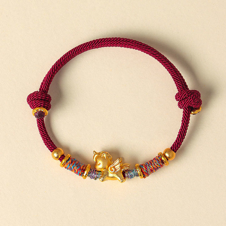 Buddha Stones馬年 999 スターリングシルバー メッキ 金編み紐守護ブレスレット - image 2