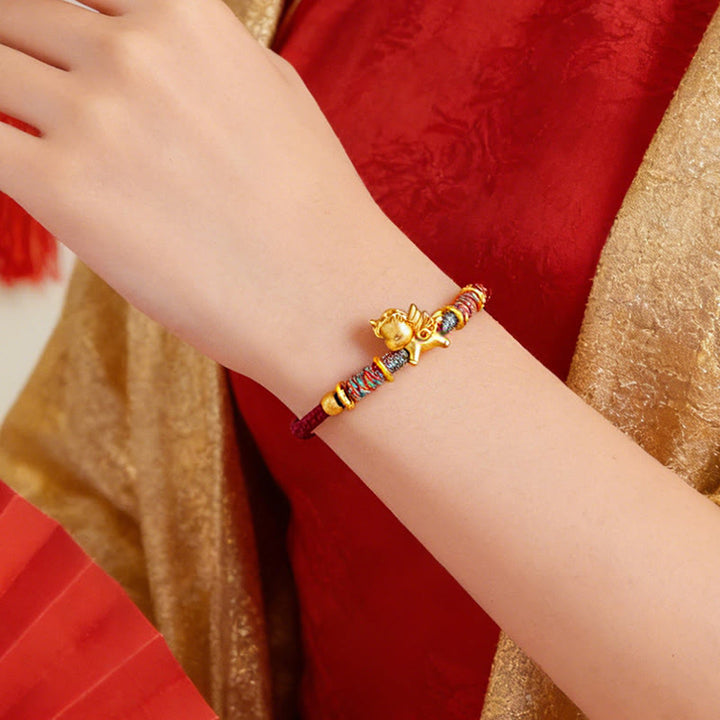 Buddha Stones馬年 999 スターリングシルバー メッキ 金編み紐守護ブレスレット - image 3