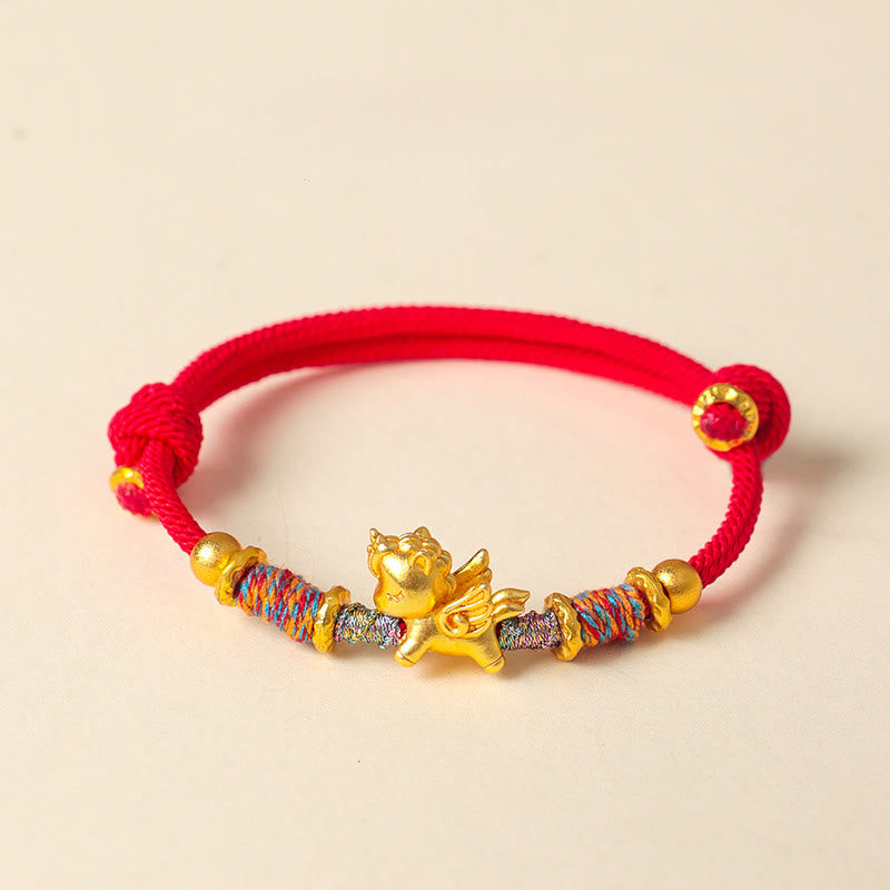 Buddha Stones馬年 999 スターリングシルバー メッキ 金編み紐守護ブレスレット - 赤いロープ（手首周り：15～18cm） - image 9