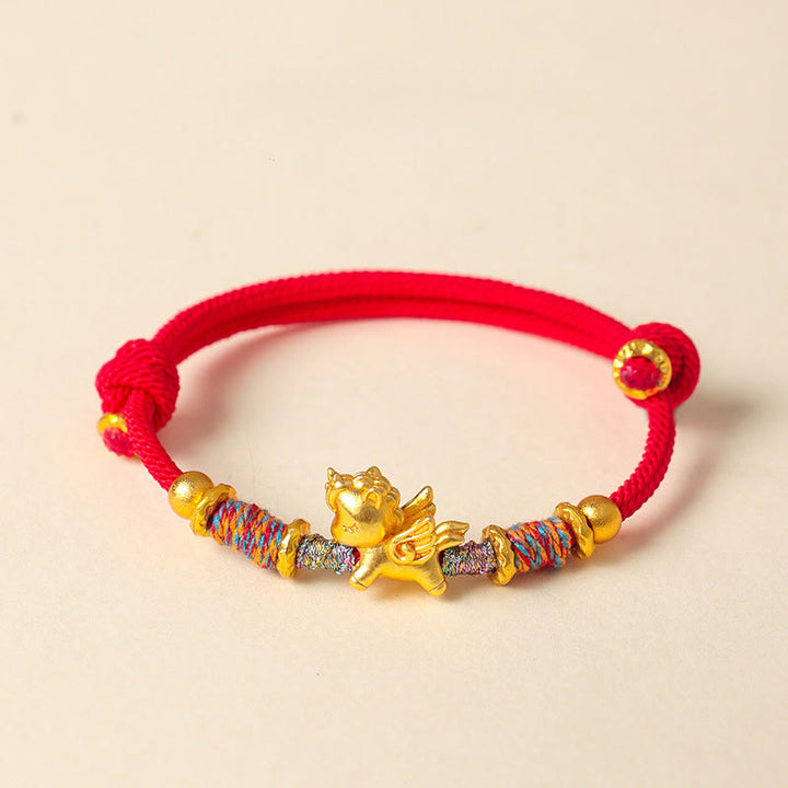 Buddha Stones馬年 999 スターリングシルバー メッキ 金編み紐守護ブレスレット - 赤いロープ（手首周り：15～18cm） - image 9