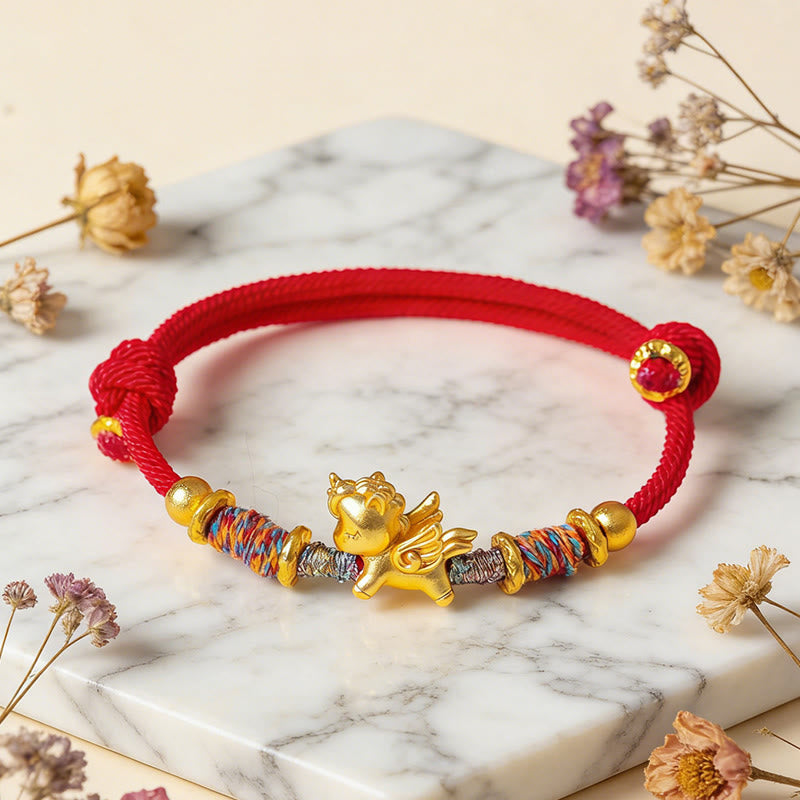 Buddha Stones馬年 999 スターリングシルバー メッキ 金編み紐守護ブレスレット - image 12