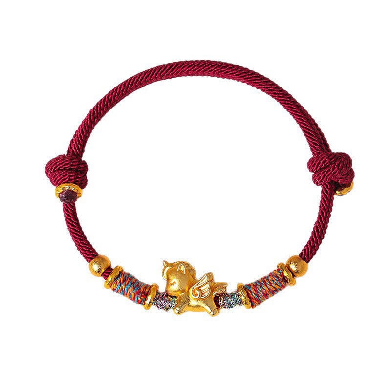 Buddha Stones馬年 999 スターリングシルバー メッキ 金編み紐守護ブレスレット - image 5