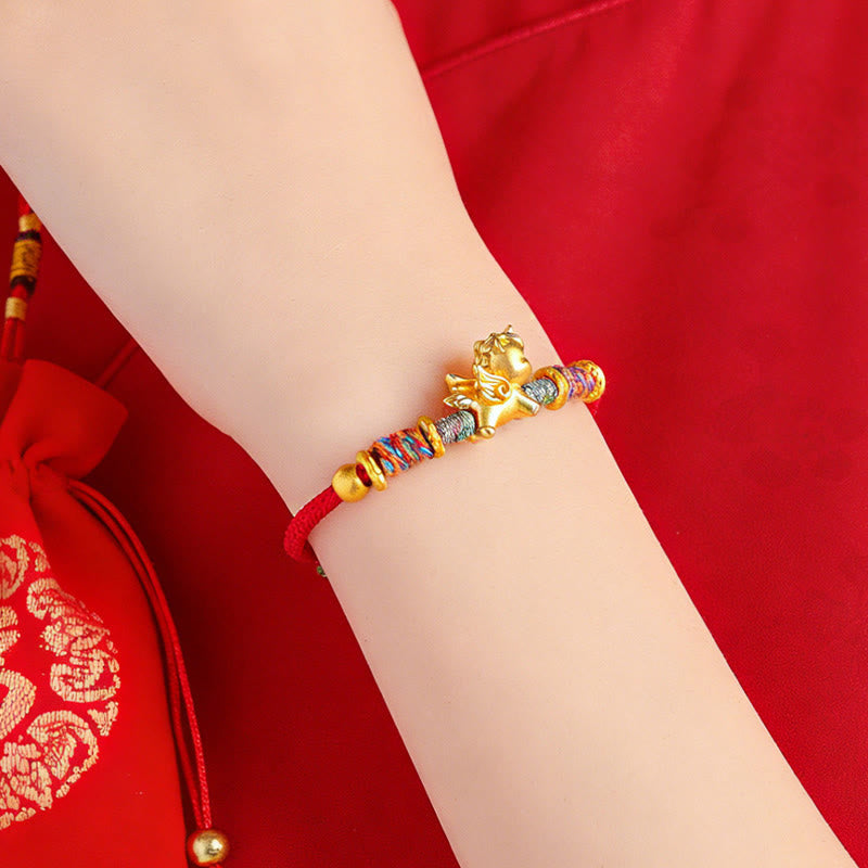 Buddha Stones馬年 999 スターリングシルバー メッキ 金編み紐守護ブレスレット - image 15