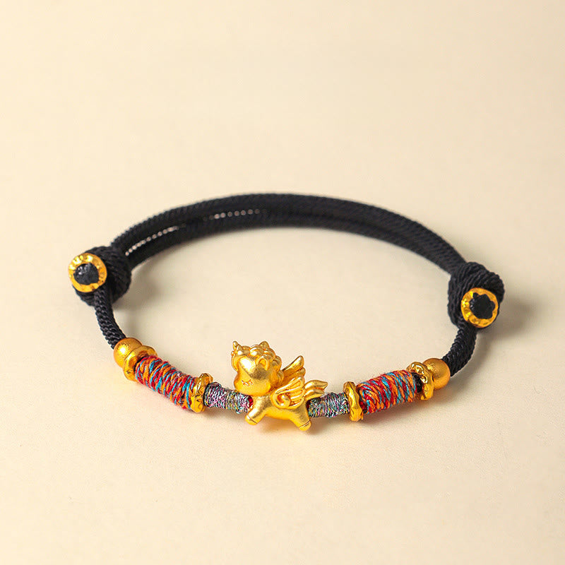 Buddha Stones馬年 999 スターリングシルバー メッキ 金編み紐守護ブレスレット - 黒ロープ（手首周り：15～18cm） - image 16