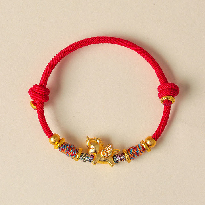 Buddha Stones馬年 999 スターリングシルバー メッキ 金編み紐守護ブレスレット - image 10