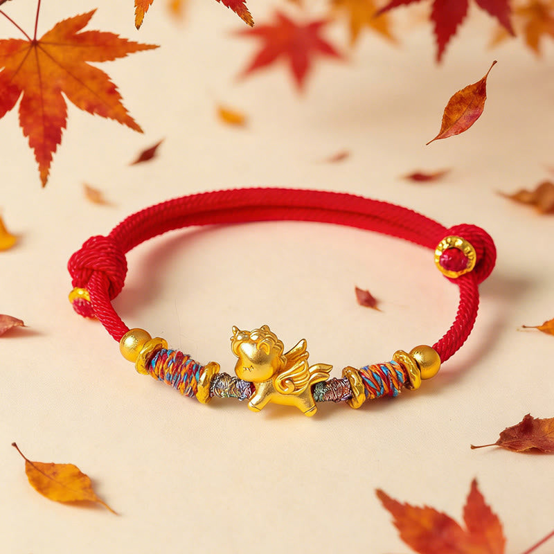 Buddha Stones馬年 999 スターリングシルバー メッキ 金編み紐守護ブレスレット - image 13