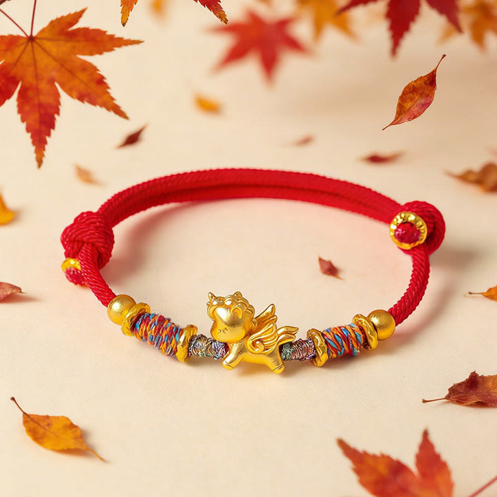 Buddha Stones馬年 999 スターリングシルバー メッキ 金編み紐守護ブレスレット - image 13