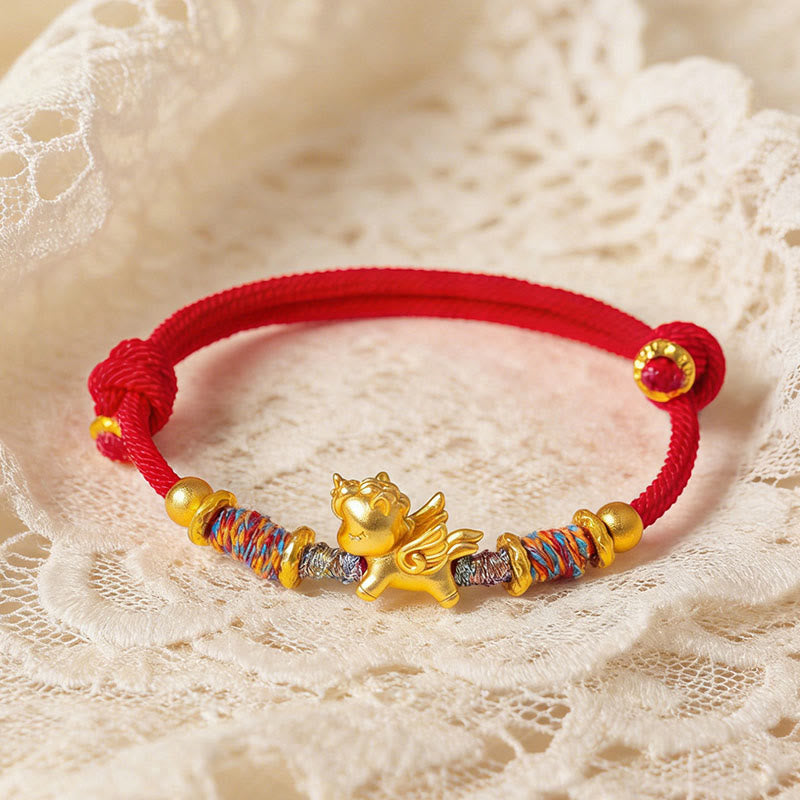 Buddha Stones馬年 999 スターリングシルバー メッキ 金編み紐守護ブレスレット - image 11