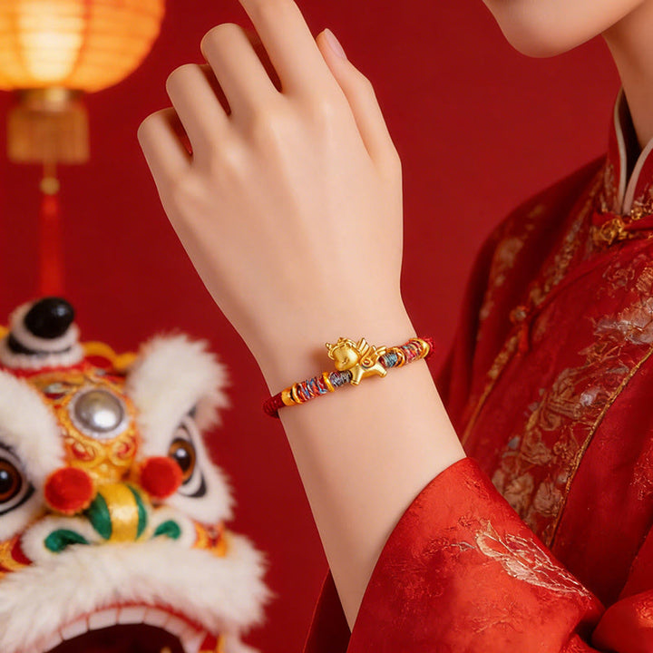 Buddha Stones馬年 999 スターリングシルバー メッキ 金編み紐守護ブレスレット - image 4