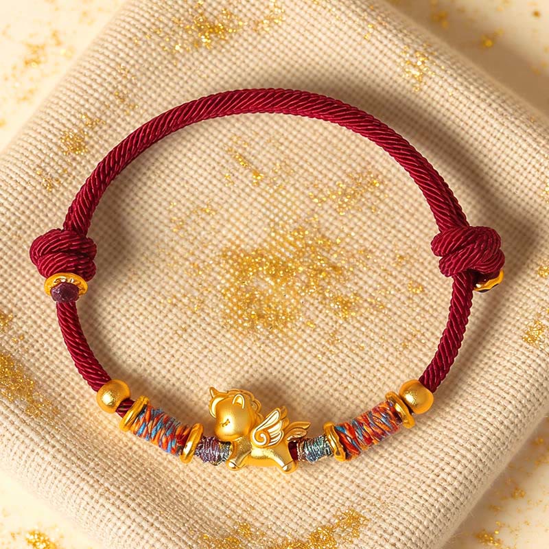 Buddha Stones馬年 999 スターリングシルバー メッキ 金編み紐守護ブレスレット - image 0