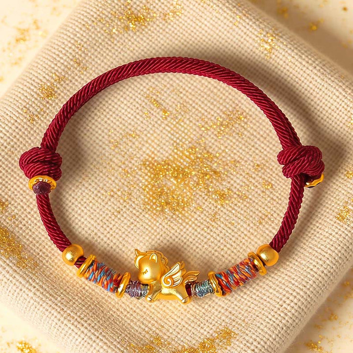 Buddha Stones馬年 999 スターリングシルバー メッキ 金編み紐守護ブレスレット - image 0