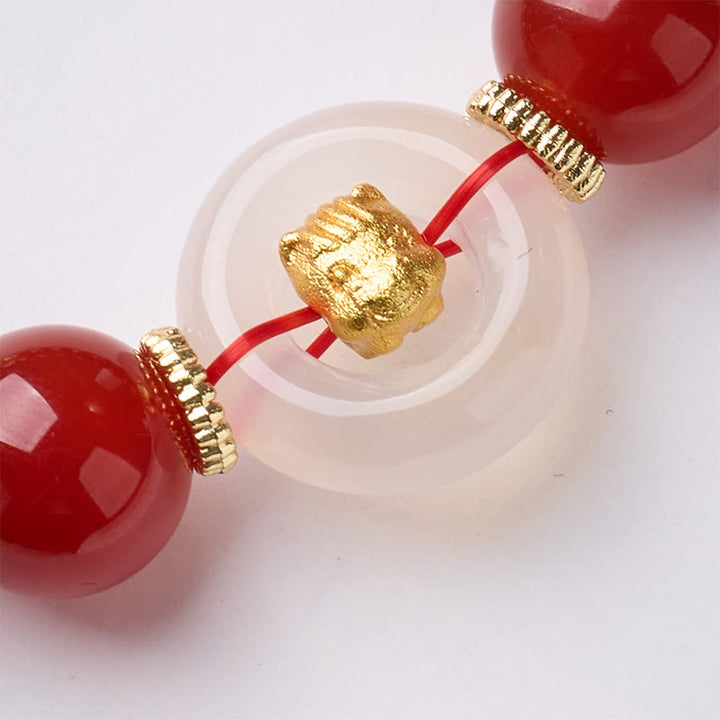 Buddha Stones中国の十二支 午年平和のお守りチャーム赤瑪瑙 白玉髄 自信のブレスレット - image 3