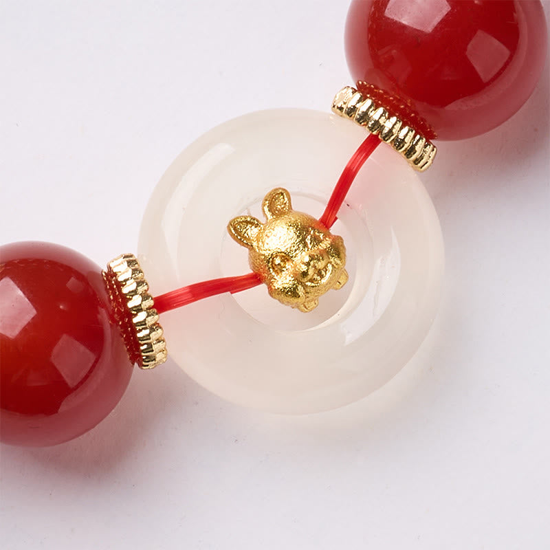 Buddha Stones中国の十二支 午年平和のお守りチャーム赤瑪瑙 白玉髄 自信のブレスレット - image 17