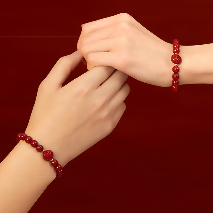 Buddha Stones十二支 午年 彫刻 辰砂 平和の良縁祈願ブレスレット - image 44