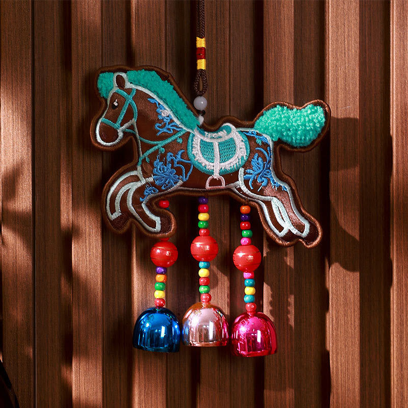 午年刺繍のBuddha Stones鈴タッセル吊り下げ装飾 - 茶色の馬鈴（10×13cm） - image 9