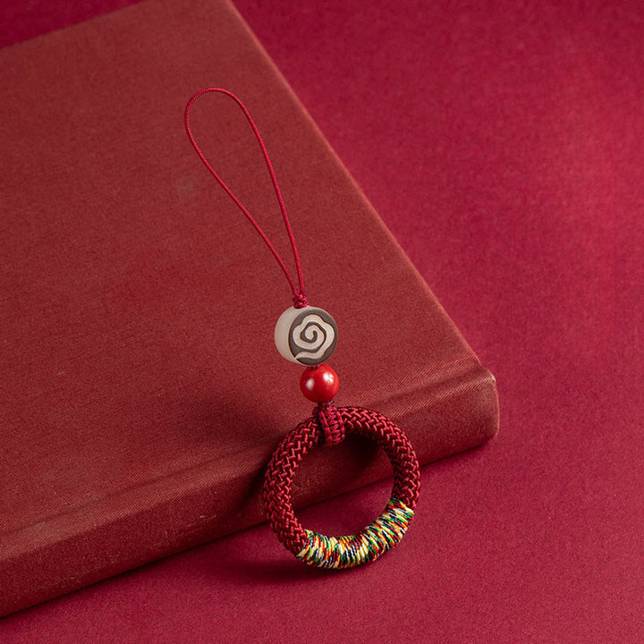 Buddha Stones手編み カラフル 糸 紐 バックル アイボリー フルーツ 辰砂 キーホルダー 携帯電話 吊り下げ 装飾 - 赤い電話の吊り下げ装飾 - image 10