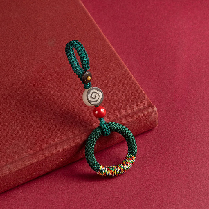 Buddha Stones手編み カラフル 糸 紐 バックル アイボリー フルーツ 辰砂 キーホルダー 携帯電話 吊り下げ 装飾 - グリーンキーホルダー - image 1