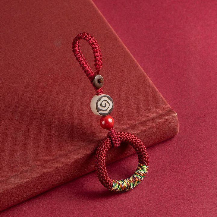 Buddha Stones手編み カラフル 糸 紐 バックル アイボリー フルーツ 辰砂 キーホルダー 携帯電話 吊り下げ 装飾 - 赤いキーホルダー - image 6