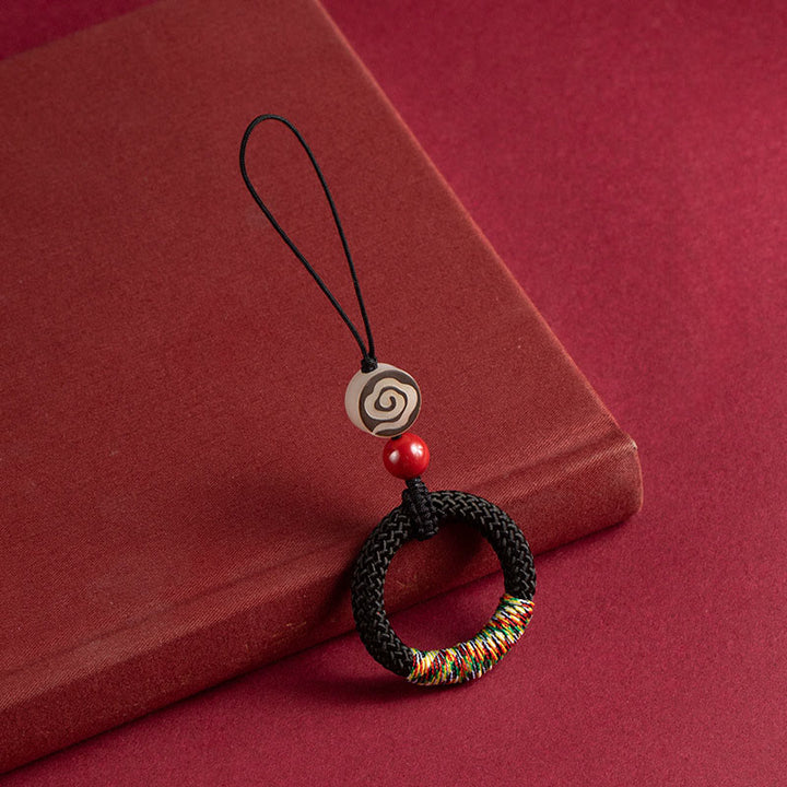 Buddha Stones手編み カラフル 糸 紐 バックル アイボリー フルーツ 辰砂 キーホルダー 携帯電話 吊り下げ 装飾 - 黒電話の吊り下げ装飾 - image 9