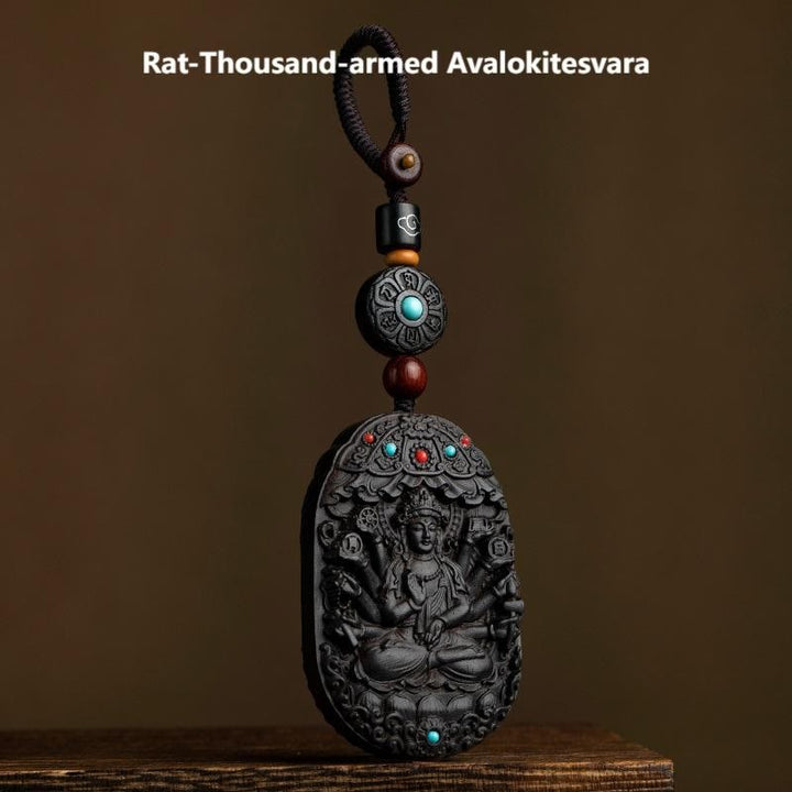 Buddha Stones十二支誕生仏午年オーム・マニ・パドメ・フム蓮華 黒檀の良縁祈願キーチェーン - 鼠千手観音 - image 20