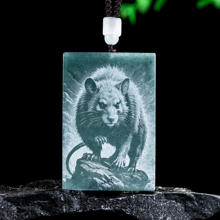 Buddha Stones午年 干支 彫刻 翡翠 豊穣 ネックレス ペンダント - ねずみ - 60×40×4mm - image 7