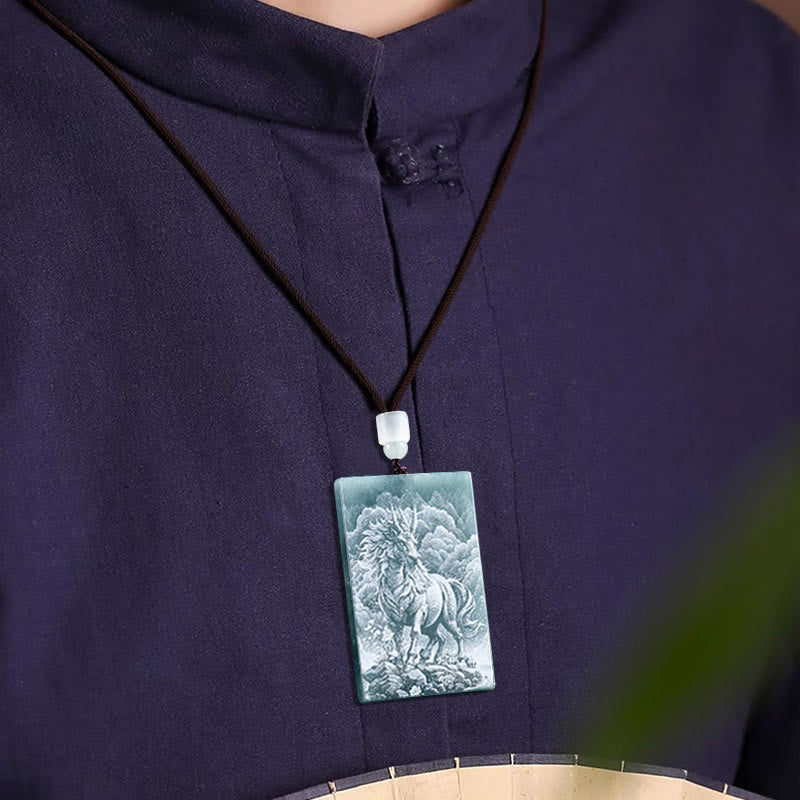 Buddha Stones午年 干支 彫刻 翡翠 豊穣 ネックレス ペンダント - image 2