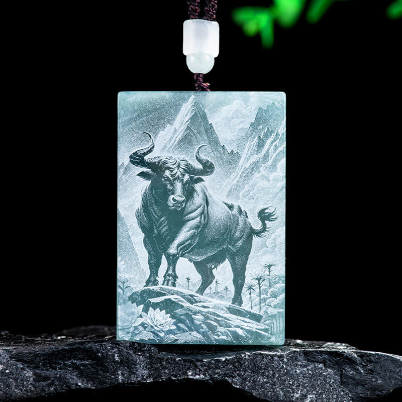 Buddha Stones午年 干支 彫刻 翡翠 豊穣 ネックレス ペンダント - 牛 - 60×40×4mm - image 8