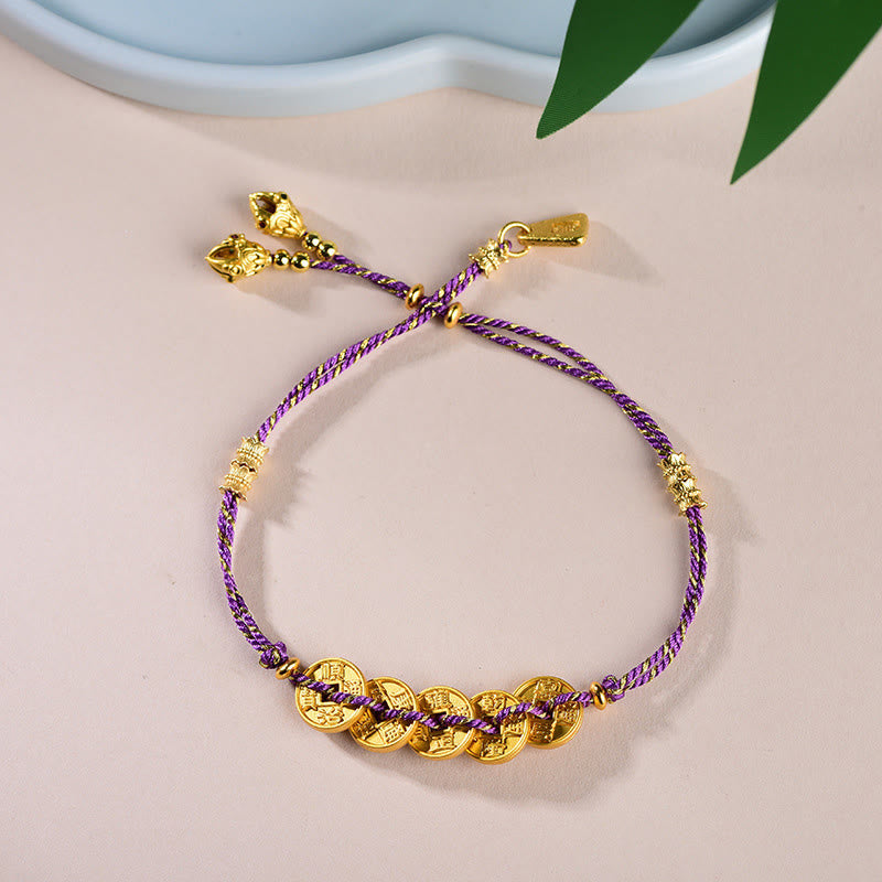 Buddha Stones五帝銭銅天秤手編み紐ブレスレット  - 紫五帝銭（手首周り：16～19cm） - image 15