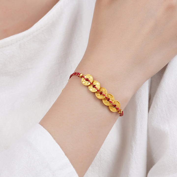 Buddha Stones五帝銭銅天秤手編み紐ブレスレット  - image 4