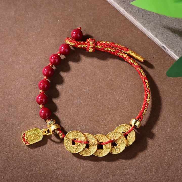 Buddha Stones五帝銭 銅 アメジスト 辰砂 黒赤紐バランス幸運繁栄引き寄せ ブレスレット - 銅朱赤ロープ（手首周り：16～19cm） - image 15