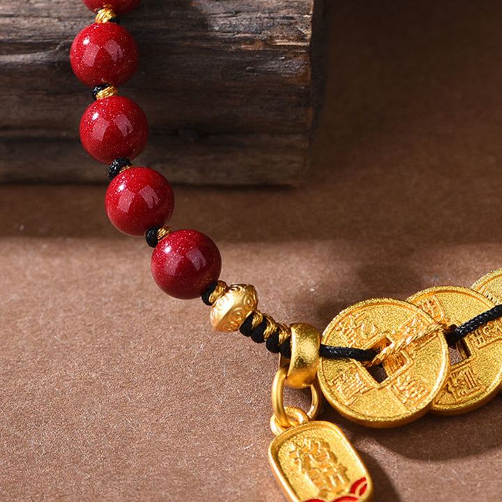 Buddha Stones五帝銭 銅 アメジスト 辰砂 黒赤紐バランス幸運繁栄引き寄せ ブレスレット - image 12