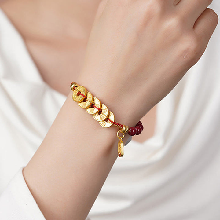 Buddha Stones五帝銭 銅 アメジスト 辰砂 黒赤紐バランス幸運繁栄引き寄せ ブレスレット - image 18