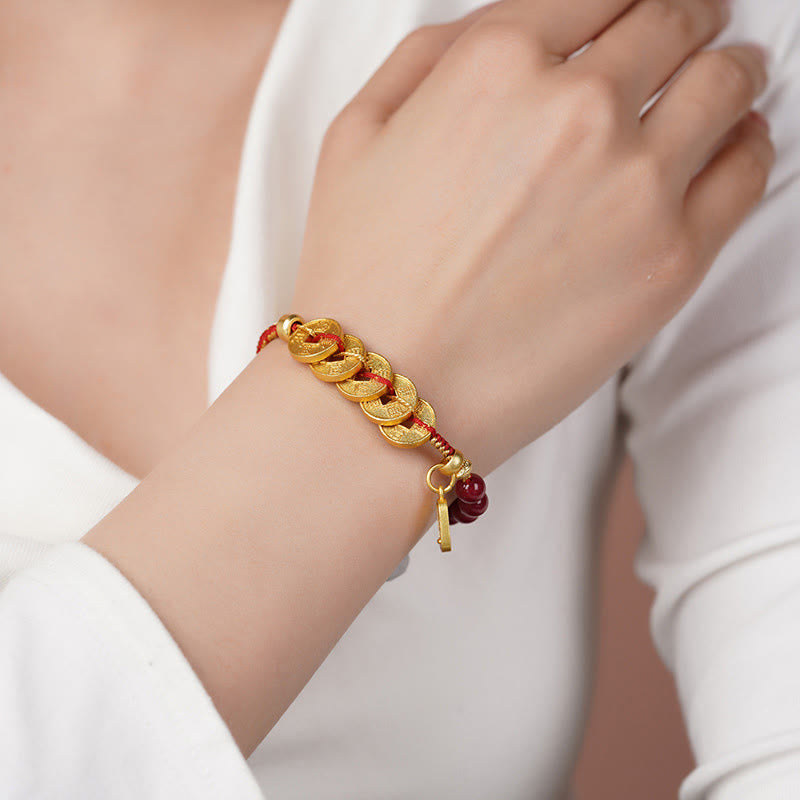 Buddha Stones五帝銭 銅 アメジスト 辰砂 黒赤紐バランス幸運繁栄引き寄せ ブレスレット - image 19