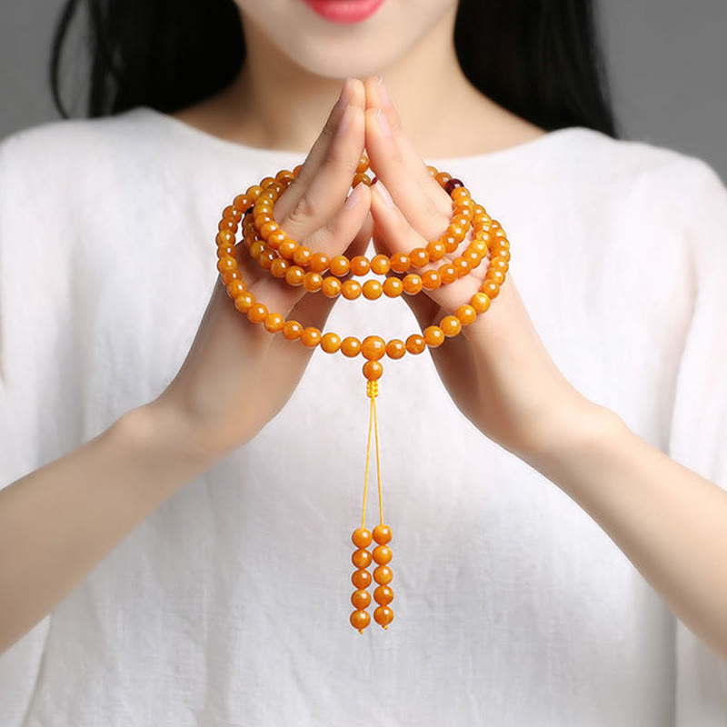 Buddha Stonesチベット琥珀丸ビーズマーラー数珠 - image 9
