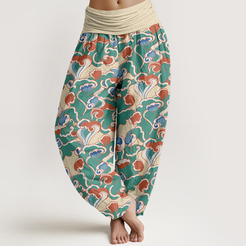 Buddha Stonesピュアコットン スモールクラウド ギャザー レディース 伸縮性ウエスト ハーレムパンツ - ベージュ - US16、 UK/AU20、 EU48 (3XL) - image 0