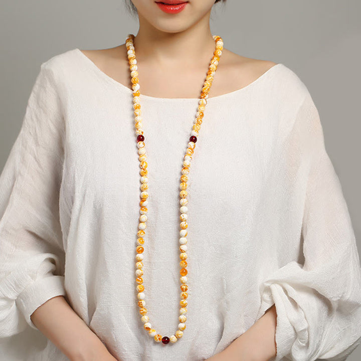 Buddha Stonesチベット ホワイトイエロー 108 ビーズ アンバーマーラー数珠 - image 11