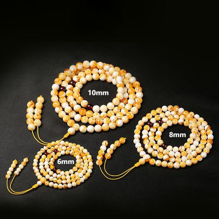 Buddha Stonesチベット ホワイトイエロー 108 ビーズ アンバーマーラー数珠 - image 9