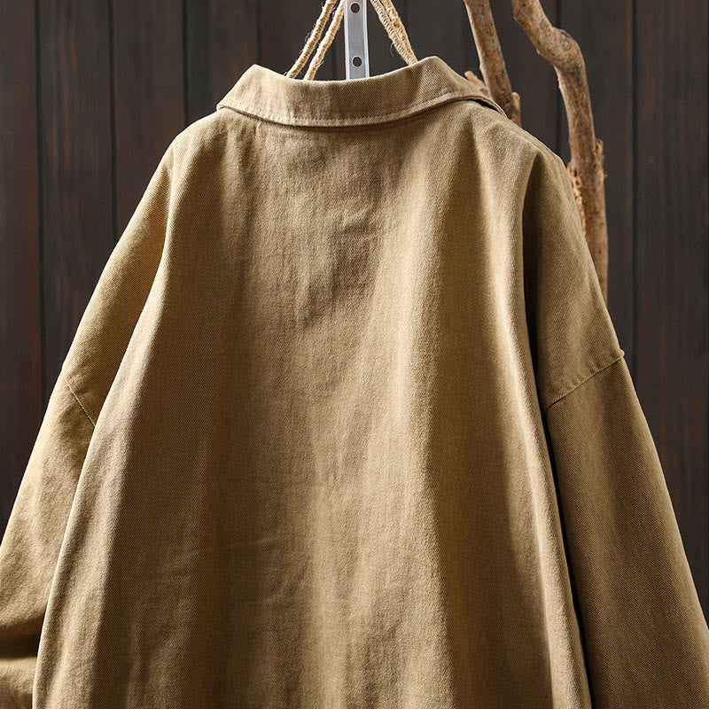 Buddha Stones春秋ボタン付きラペルカラー長袖ミドル丈コットンレディースジャケットポケット付き - image 4