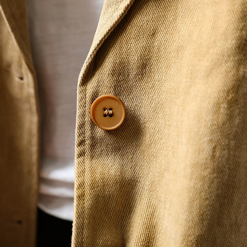 Buddha Stones春秋ボタン付きラペルカラー長袖ミドル丈コットンレディースジャケットポケット付き - image 8