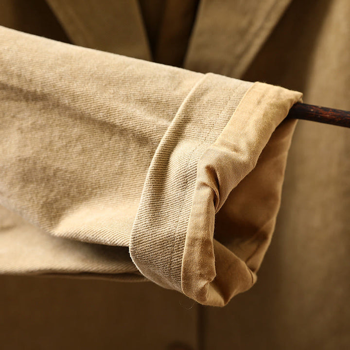 Buddha Stones春秋ボタン付きラペルカラー長袖ミドル丈コットンレディースジャケットポケット付き - image 10