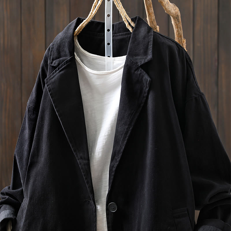 Buddha Stones春秋ボタン付きラペルカラー長袖ミドル丈コットンレディースジャケットポケット付き - image 21