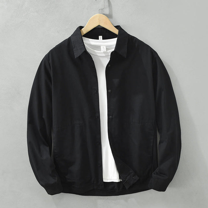 Buddha Stonesシンプル無地ボタンダウン メンズ スタンドカラー 長袖 コットンシャツ - 黒 - US/UK/AU42、 EU52 (3XL) - image 12