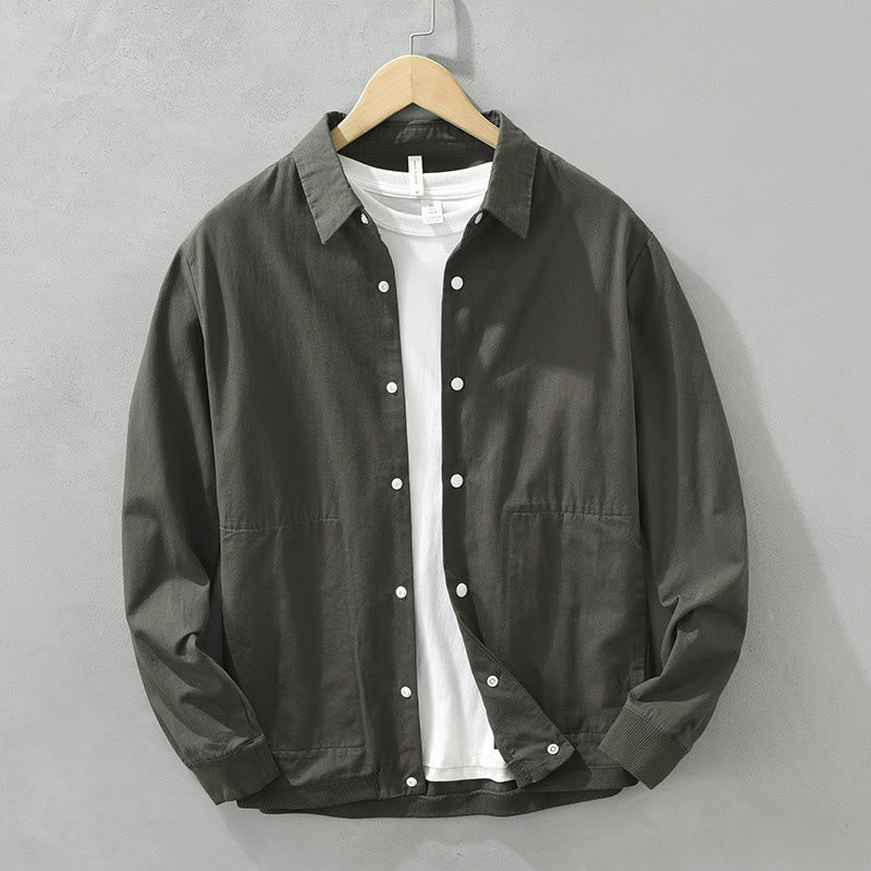 Buddha Stonesシンプル無地ボタンダウン メンズ スタンドカラー 長袖 コットンシャツ - ダークグレー - US/UK/AU42、 EU52 (3XL) - image 9