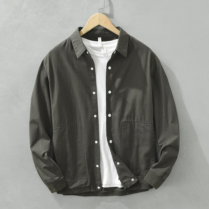 Buddha Stonesシンプル無地ボタンダウン メンズ スタンドカラー 長袖 コットンシャツ - ダークグレー - US/UK/AU42、 EU52 (3XL) - image 9