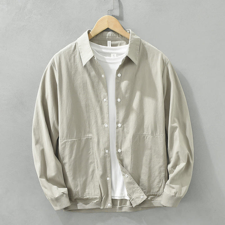 Buddha Stonesシンプル無地ボタンダウン メンズ スタンドカラー 長袖 コットンシャツ - ライトグレー - US/UK/AU42、 EU52 (3XL) - image 5