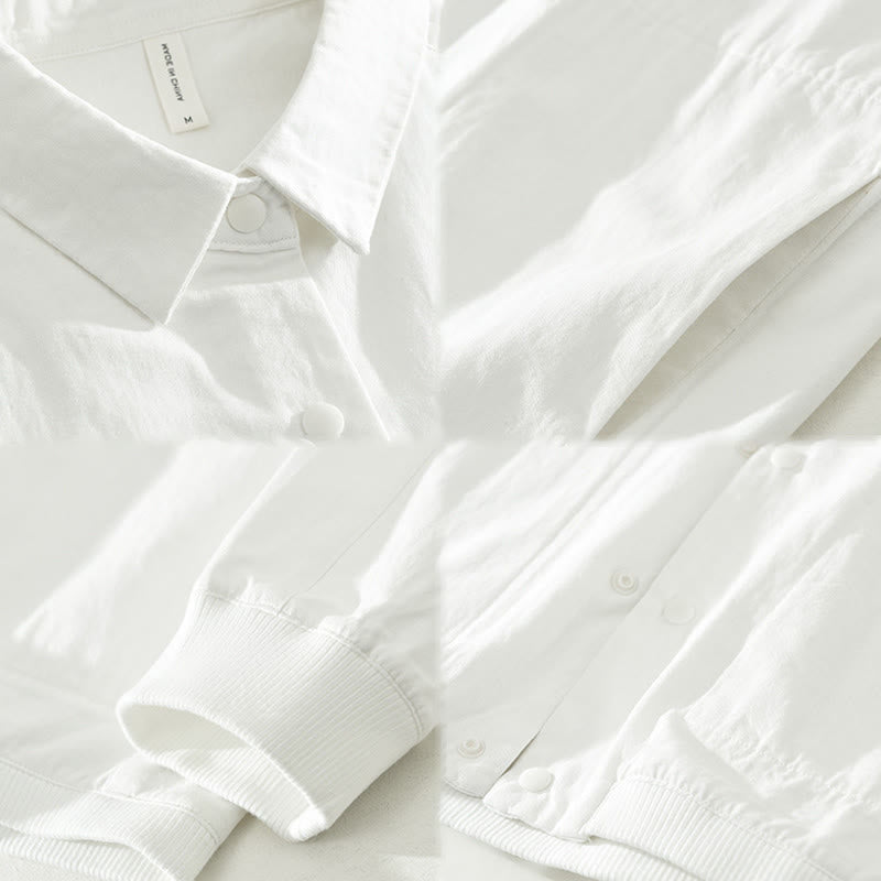 Buddha Stonesシンプル無地ボタンダウン メンズ スタンドカラー 長袖 コットンシャツ - image 18